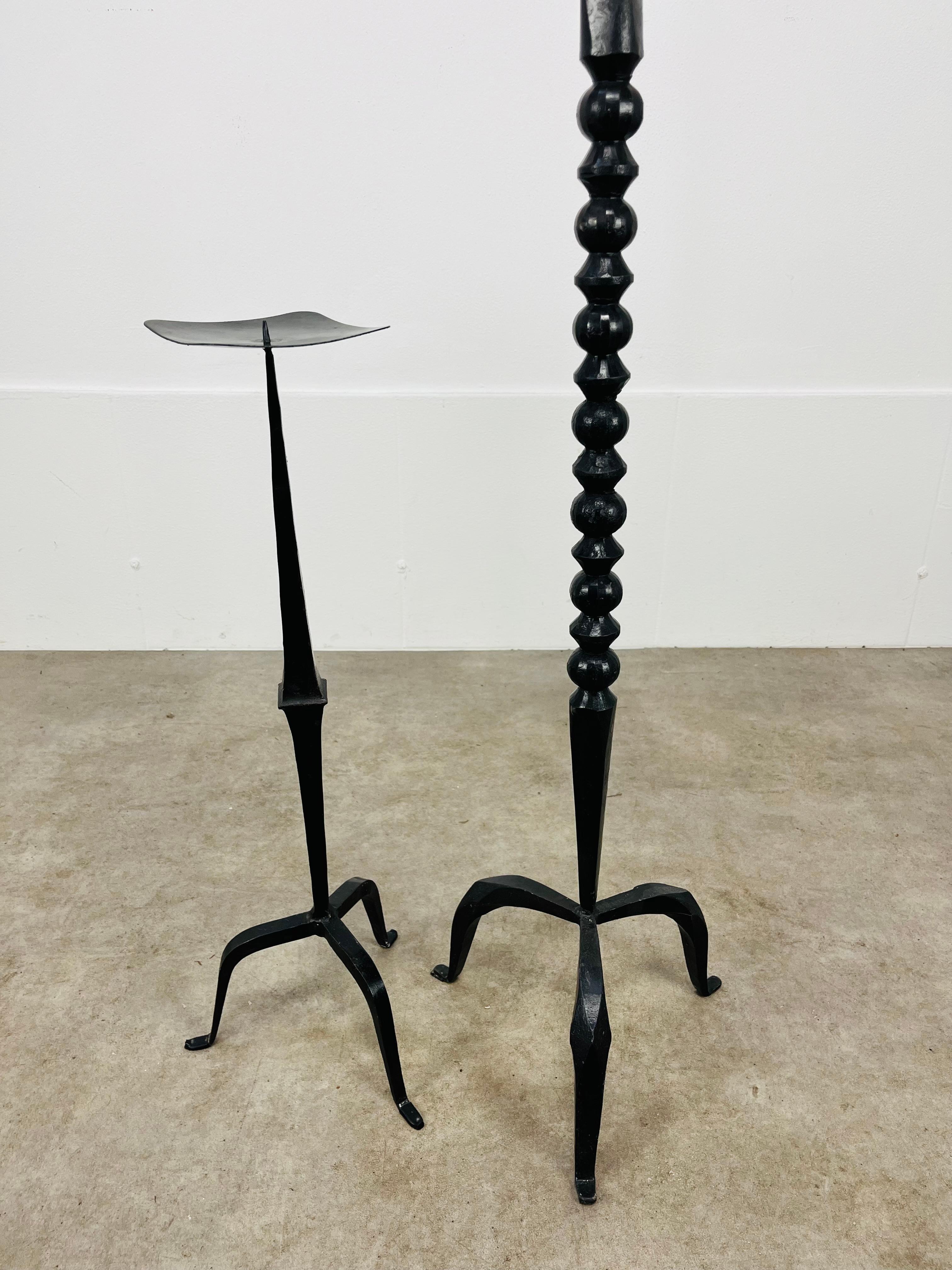 Large pair of Brutalist Mid Century wrought iron floor candelabra candle holder For Sale 8