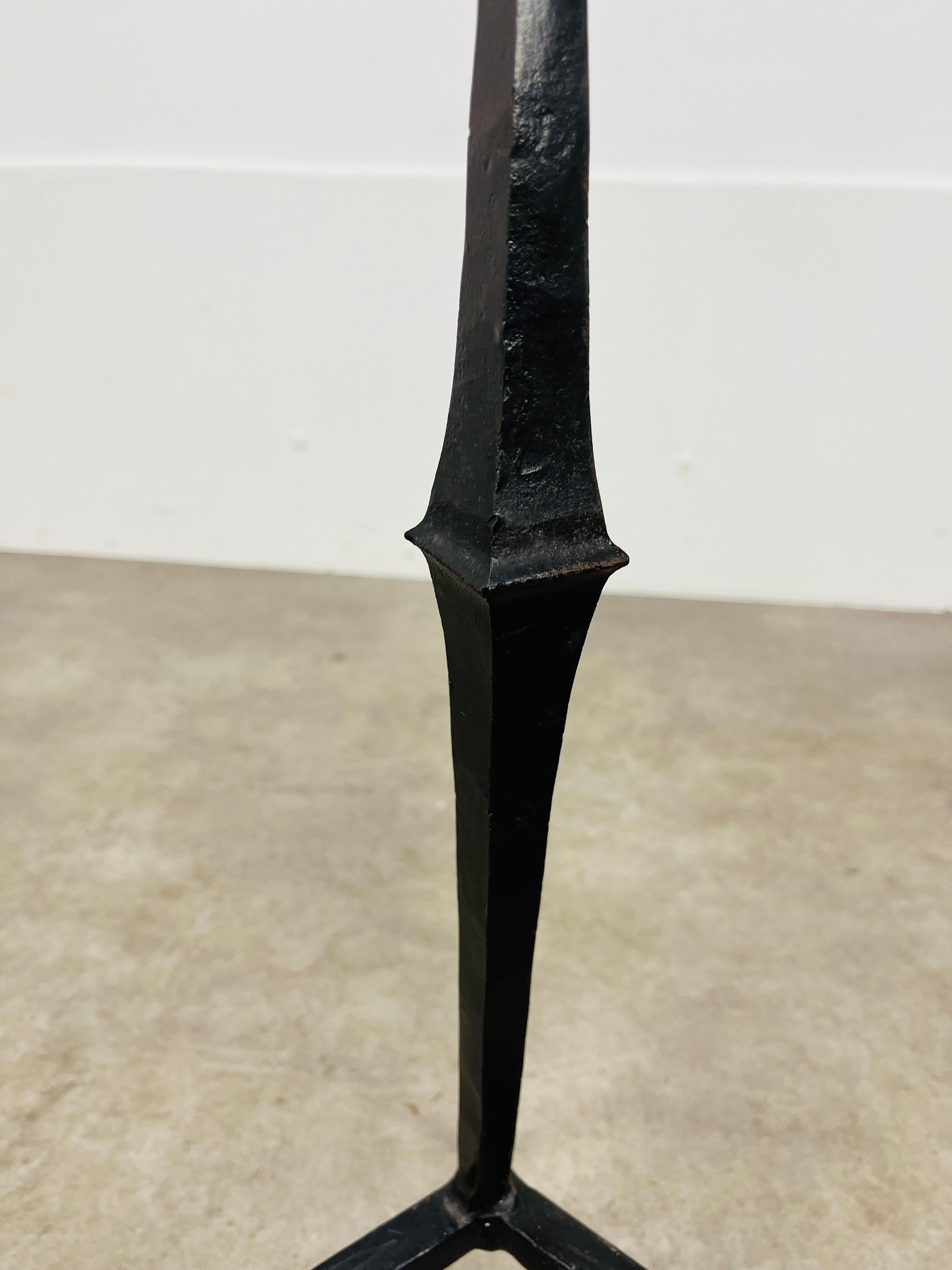Wrought Iron Large pair of Brutalist Mid Century wrought iron floor candelabra candle holder For Sale