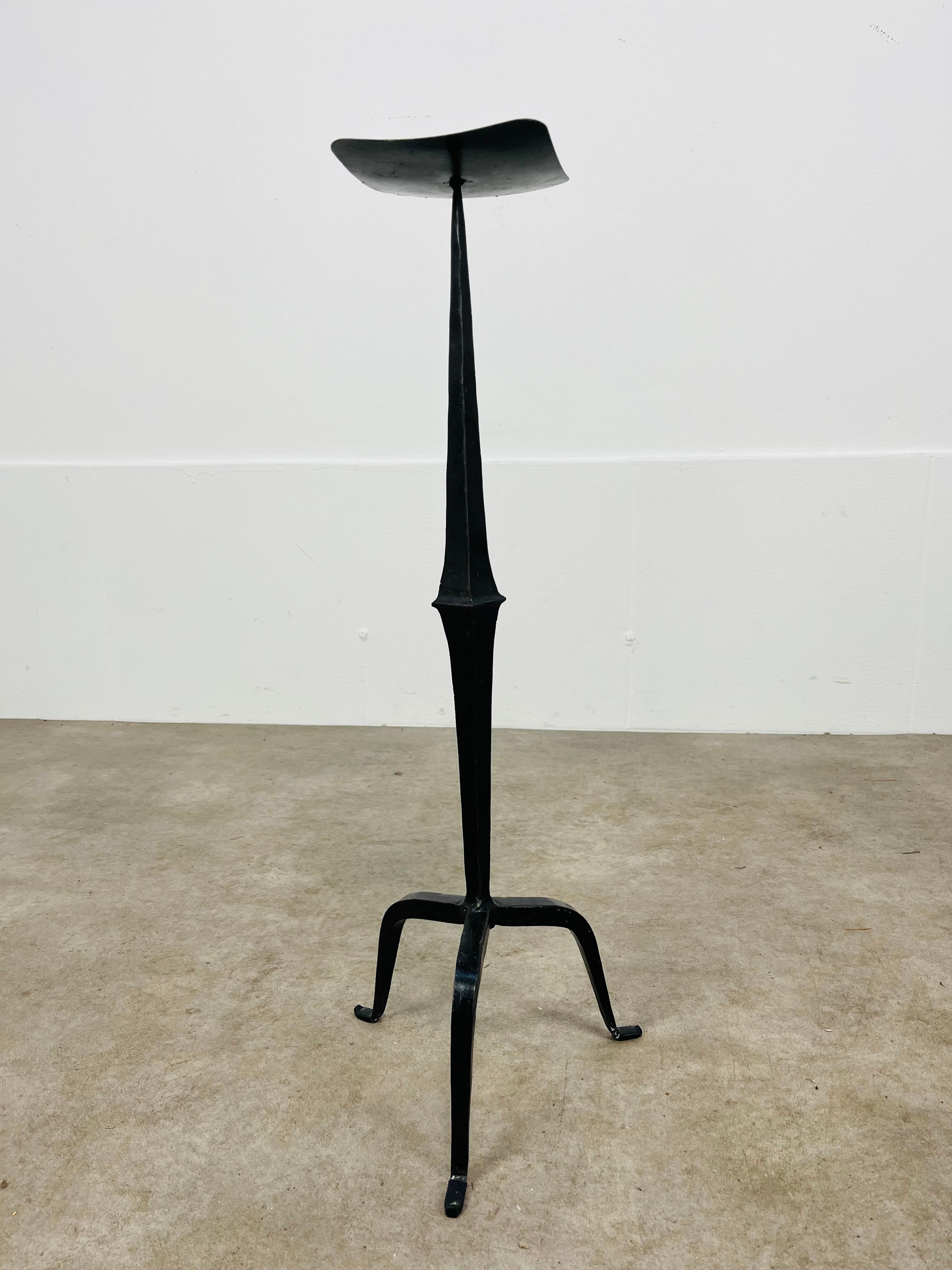Large pair of Brutalist Mid Century wrought iron floor candelabra candle holder For Sale 1