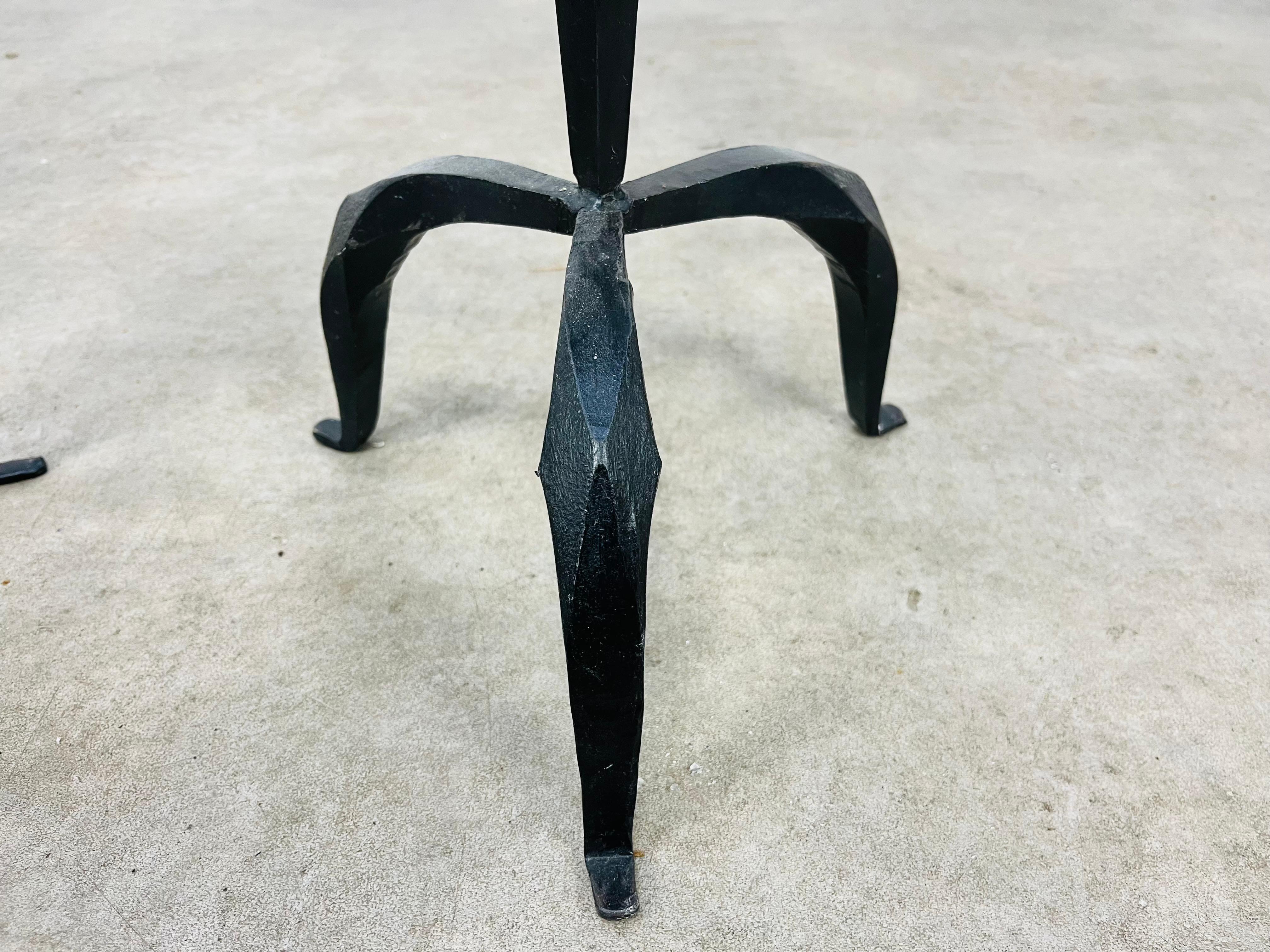 Large pair of Brutalist Mid Century wrought iron floor candelabra candle holder For Sale 3