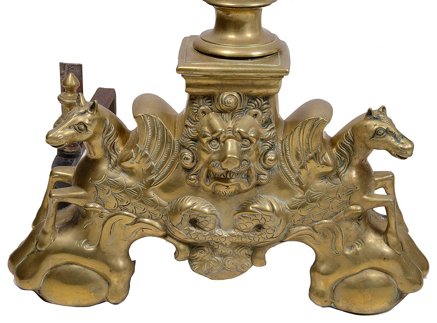 Large Pair of 19th Century Classical Brass Andirons or Firedogs For Sale 1