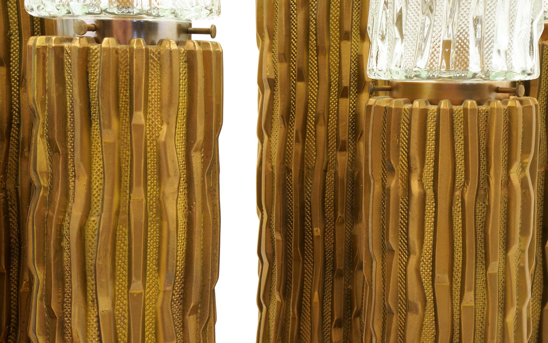 Glass Large Pair of Gold Leaf Cactus Table Lamps by Fuggiti Studios, 1971, Excellent 