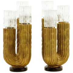 Large Pair of Gold Leaf Cactus Table Lamps by Fuggiti Studios, 1971, Excellent 