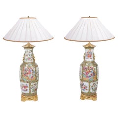 Large Pair of Canton / Rose Medalion Chinese Vases / Lamps, 19th Century