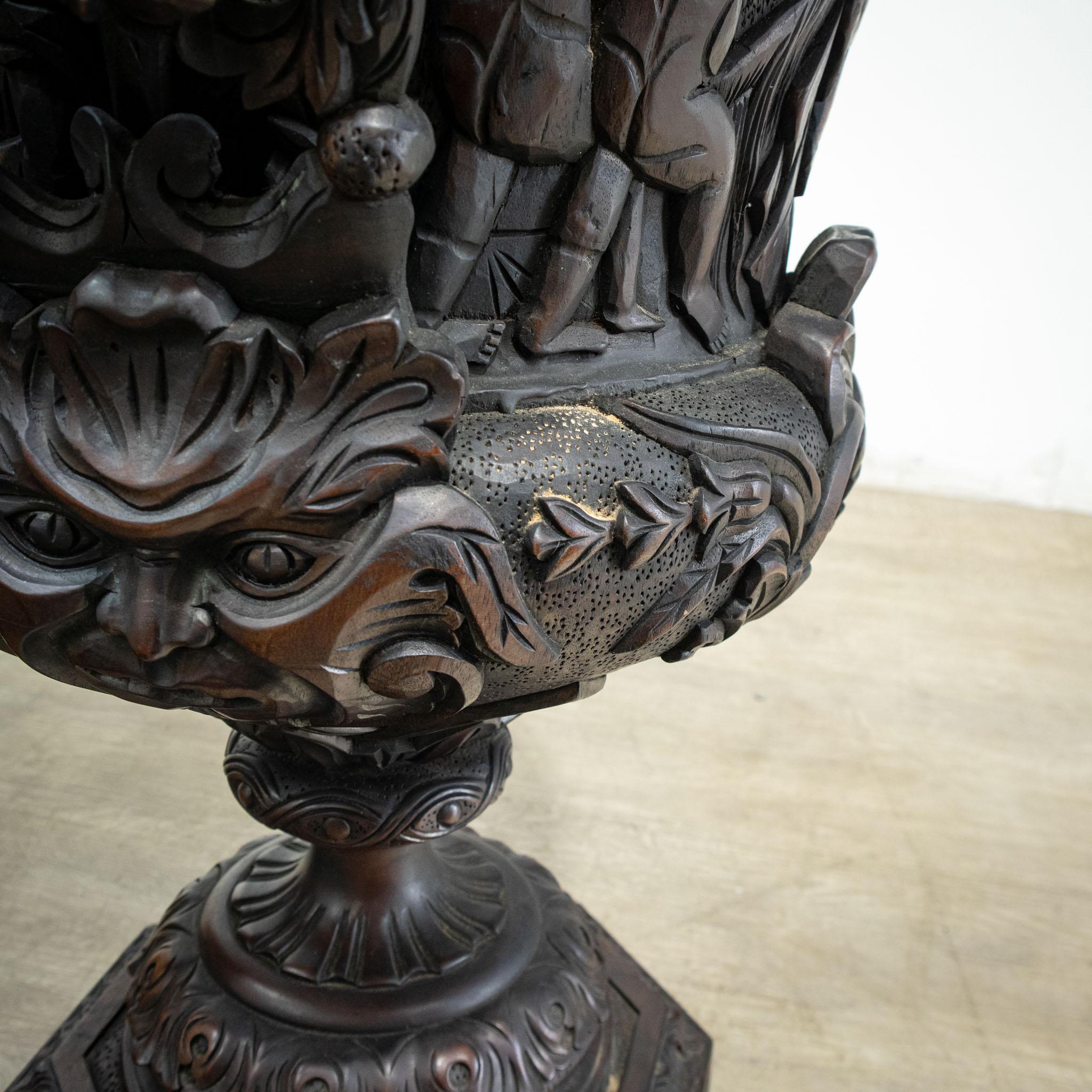 Large Pair of Carved Mahogany Table Urns with Lids For Sale 5