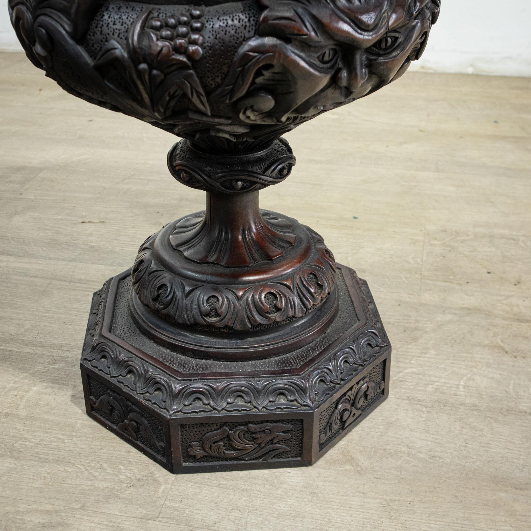 Large Pair of Carved Mahogany Table Urns with Lids For Sale 12