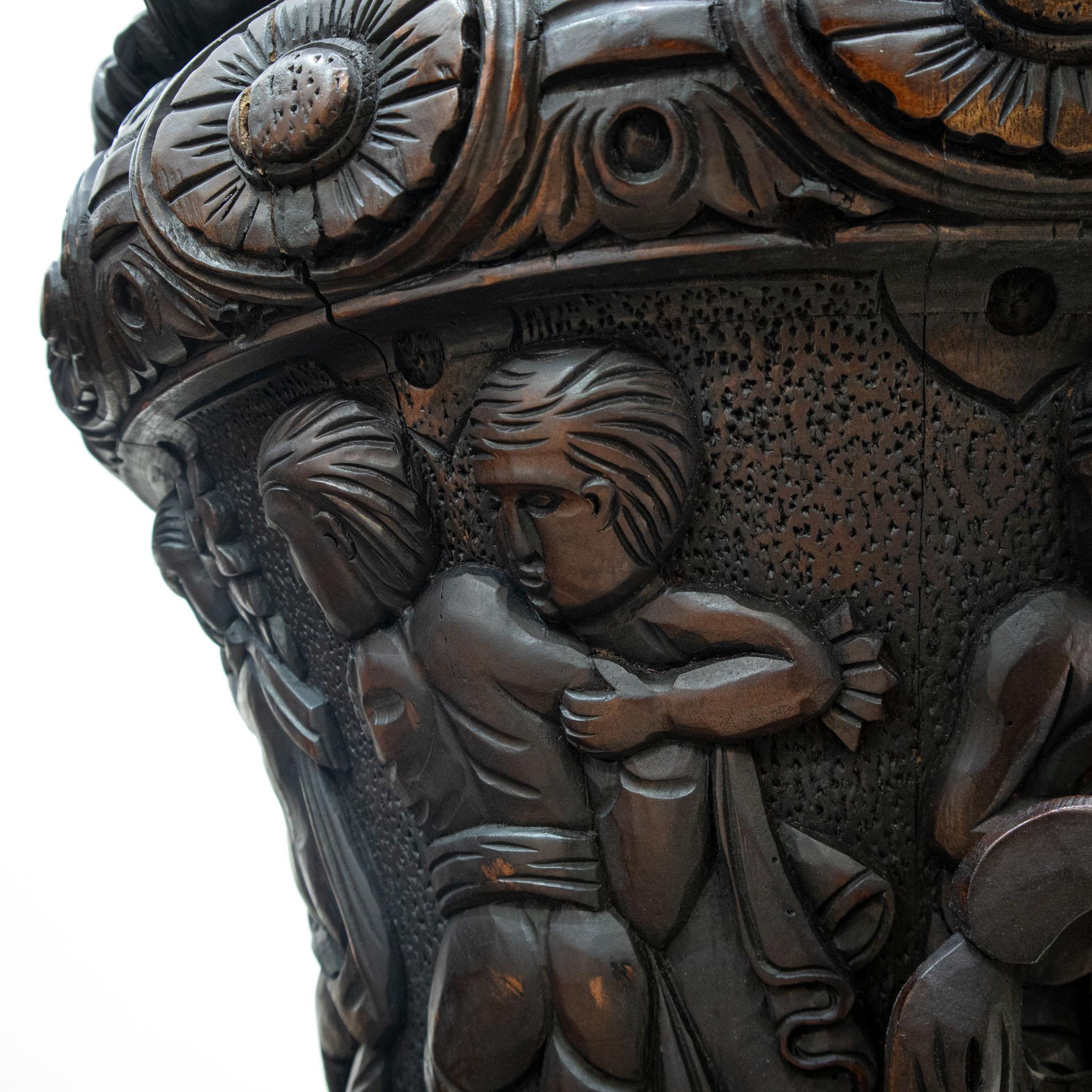 Large Pair of Carved Mahogany Table Urns with Lids For Sale 2