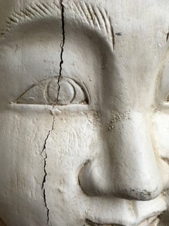 Large Pair of Carved Wood Buddha Heads