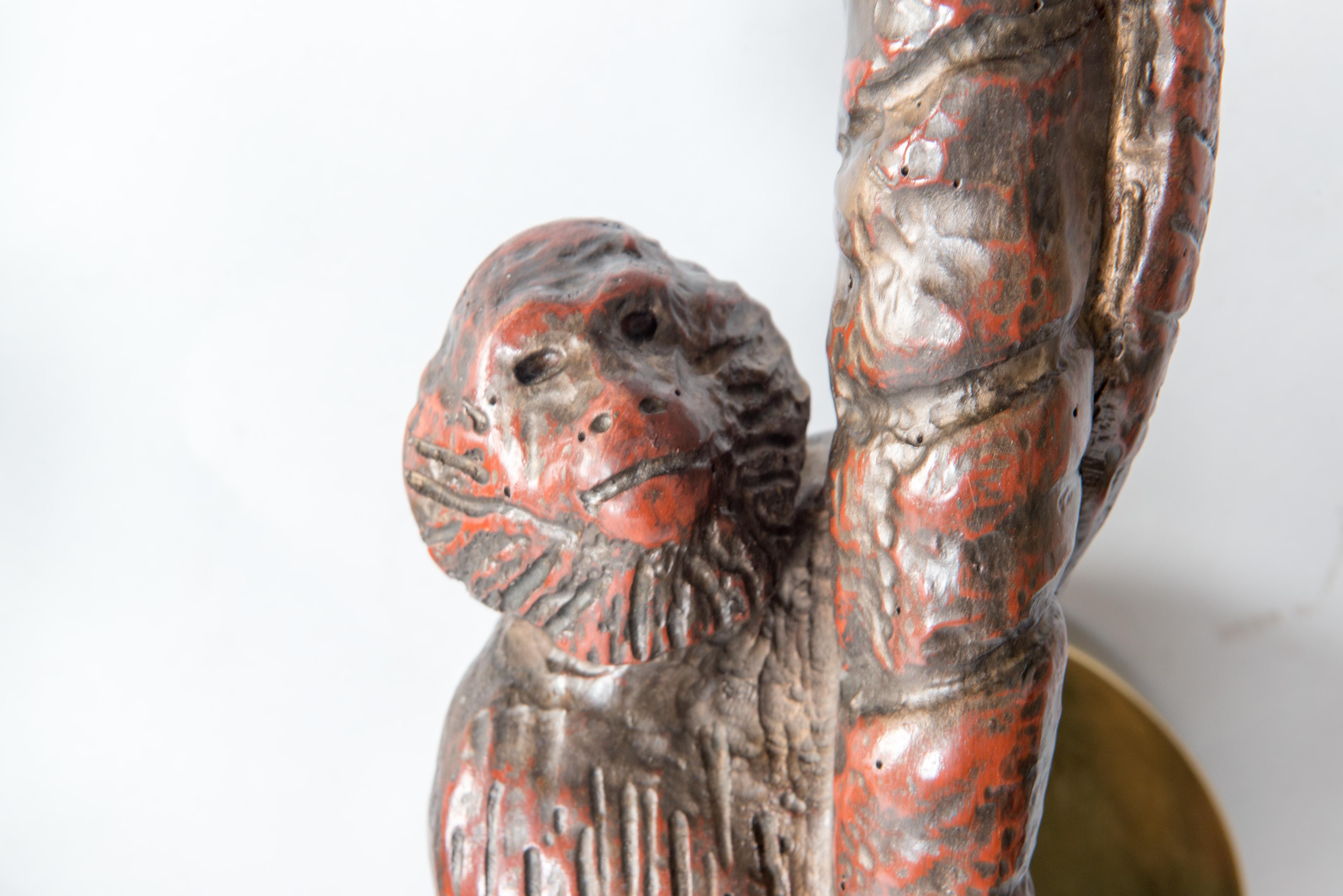 Large Pair of Carved Wood Monkey Sconces For Sale 4