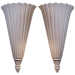 Large Pair of Carved Wood Uplight Sconces