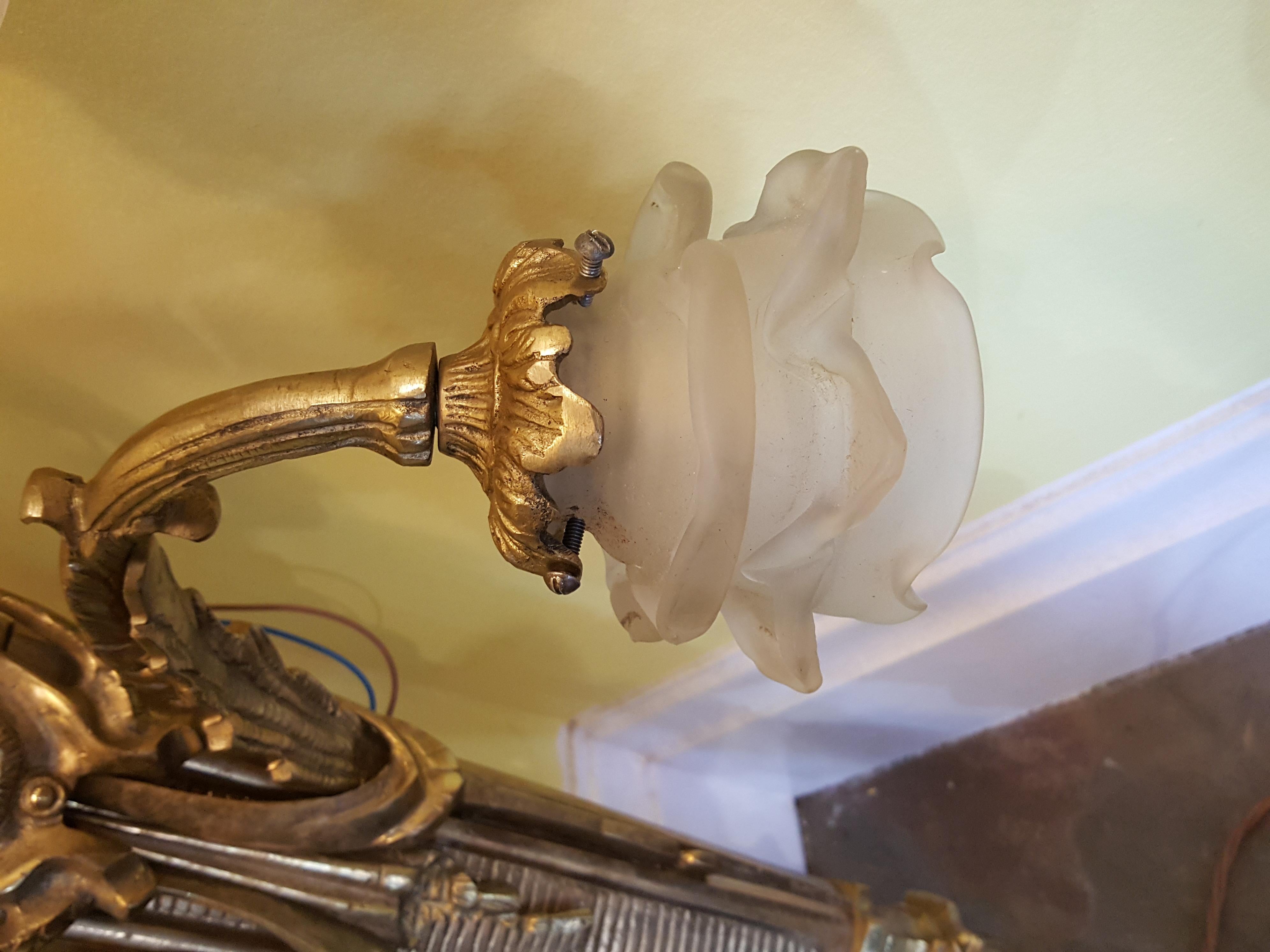 Large Pair of Cast Brass Five Light Wall Sconces In Good Condition In Altrincham, Cheshire
