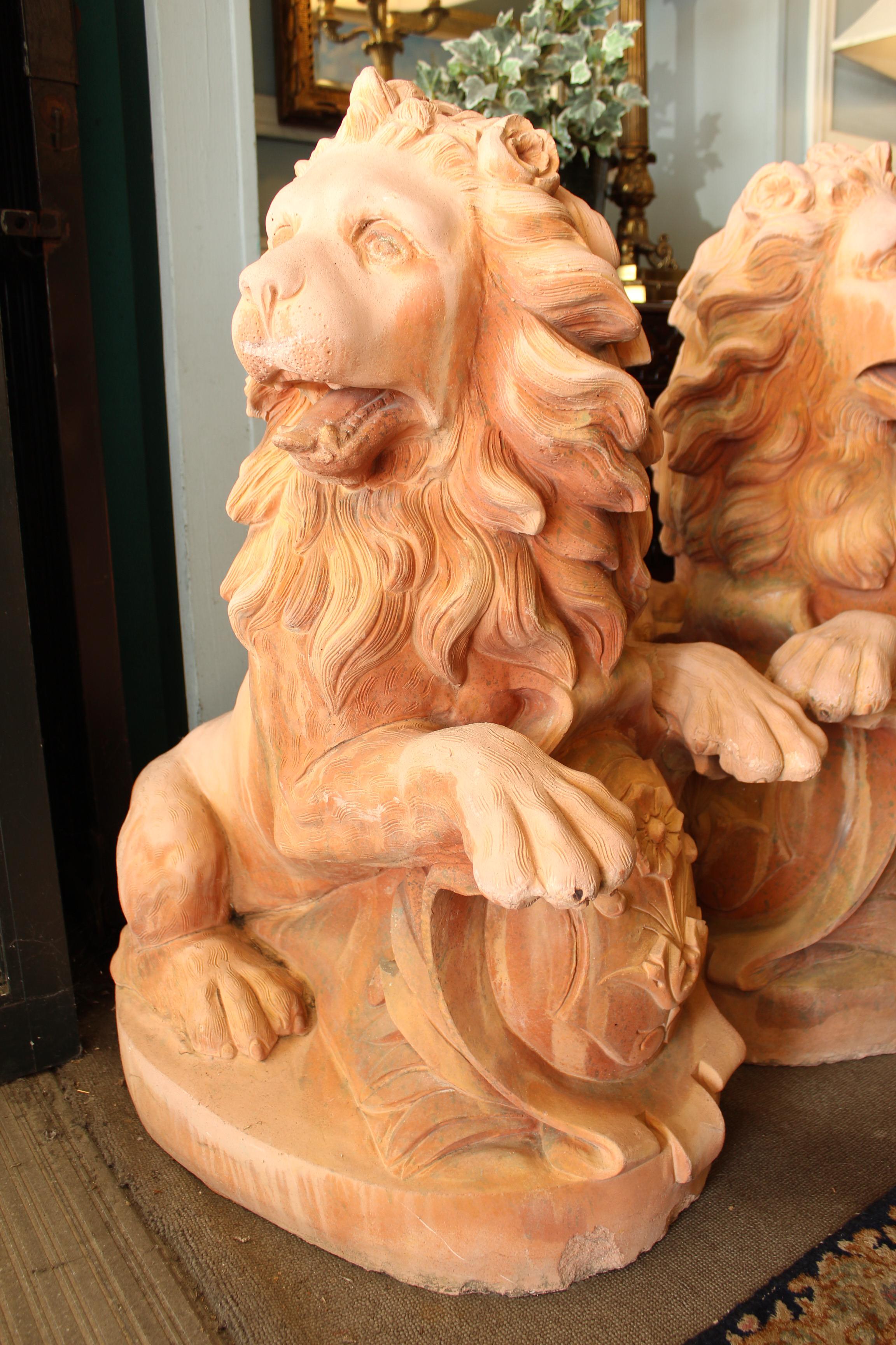 Unknown Large Pair of Cast Stone Garden Lions