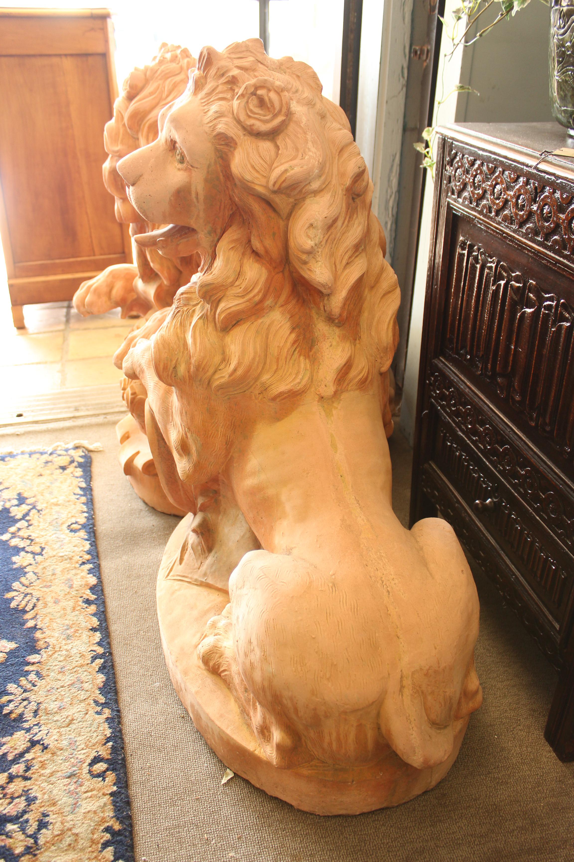 Large Pair of Cast Stone Garden Lions 3