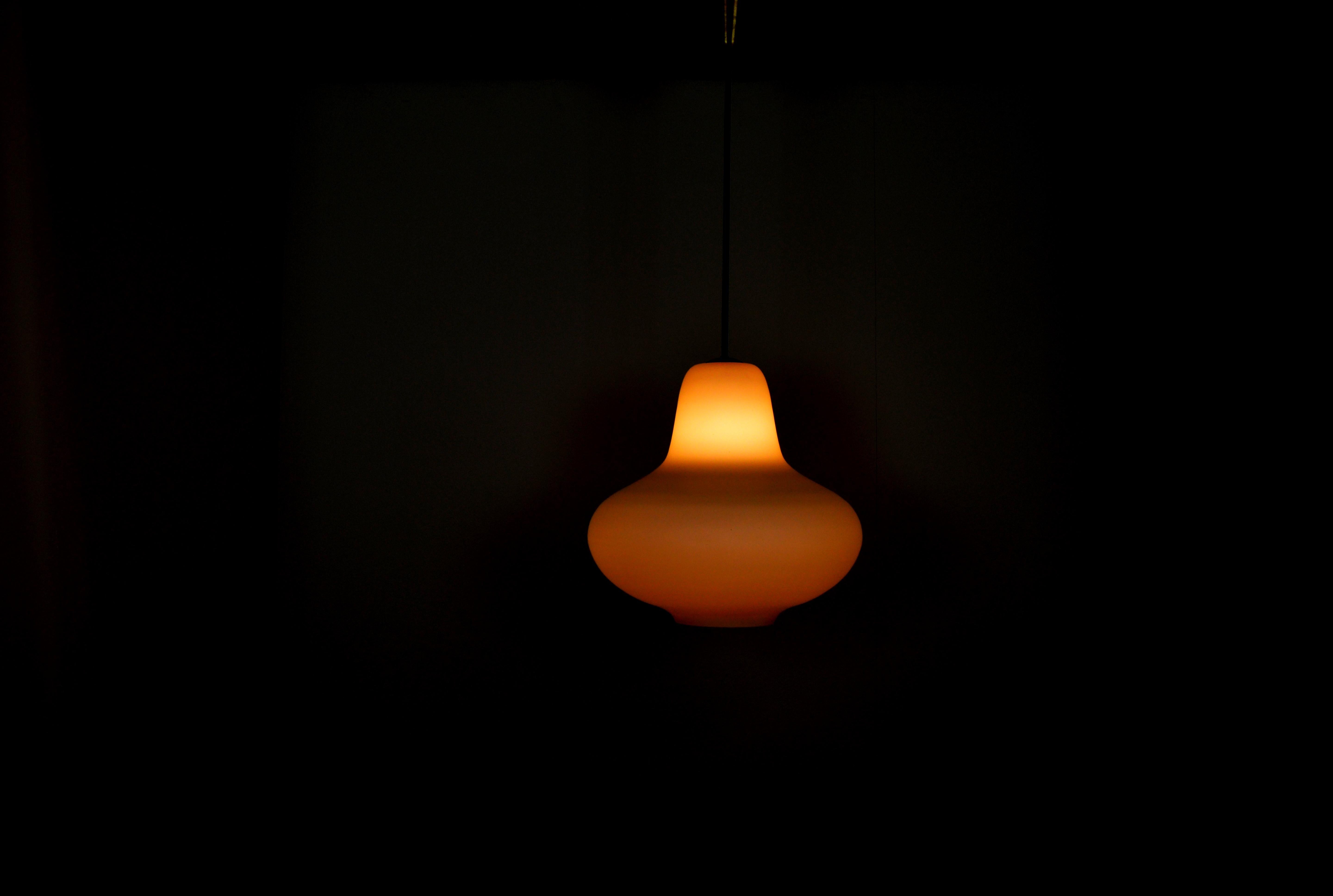 Mid-Century Modern Large Pair of Ceiling Lamps by Carl-Axel Acking with Opal Glass Shades For Sale