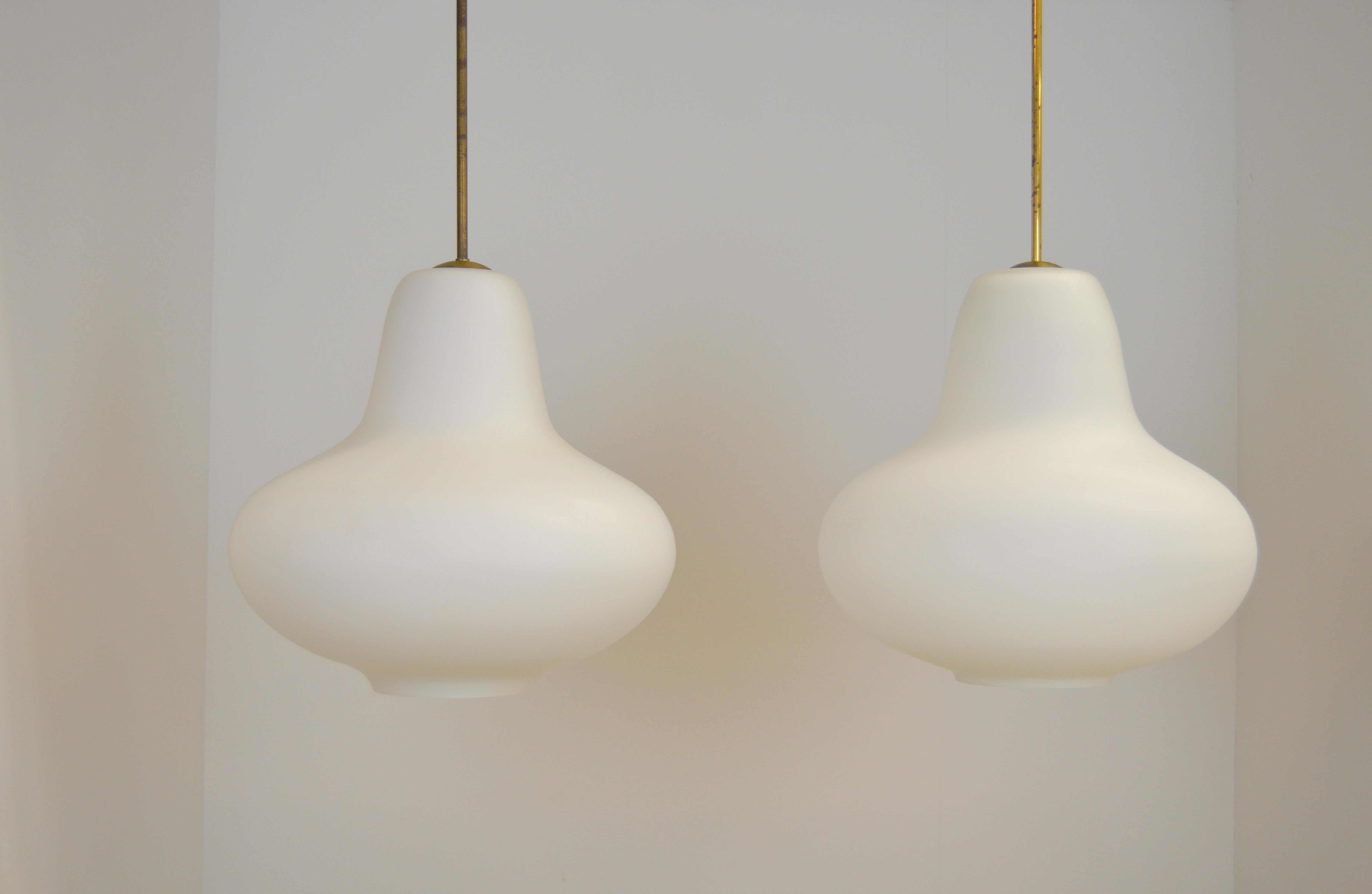 Swedish Large Pair of Ceiling Lamps by Carl-Axel Acking with Opal Glass Shades For Sale