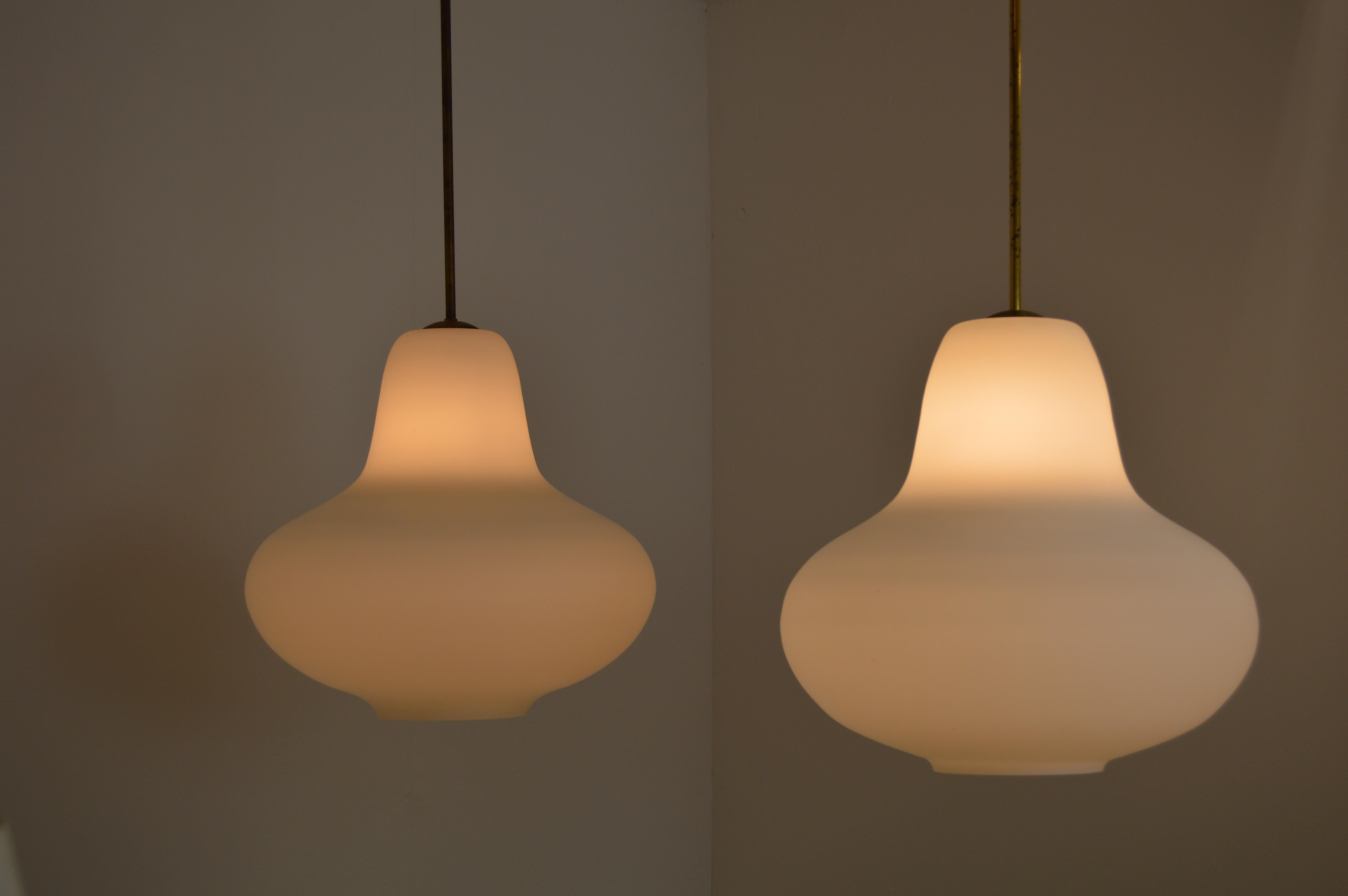 Large Pair of Ceiling Lamps by Carl-Axel Acking with Opal Glass Shades In Good Condition For Sale In Alvesta, SE