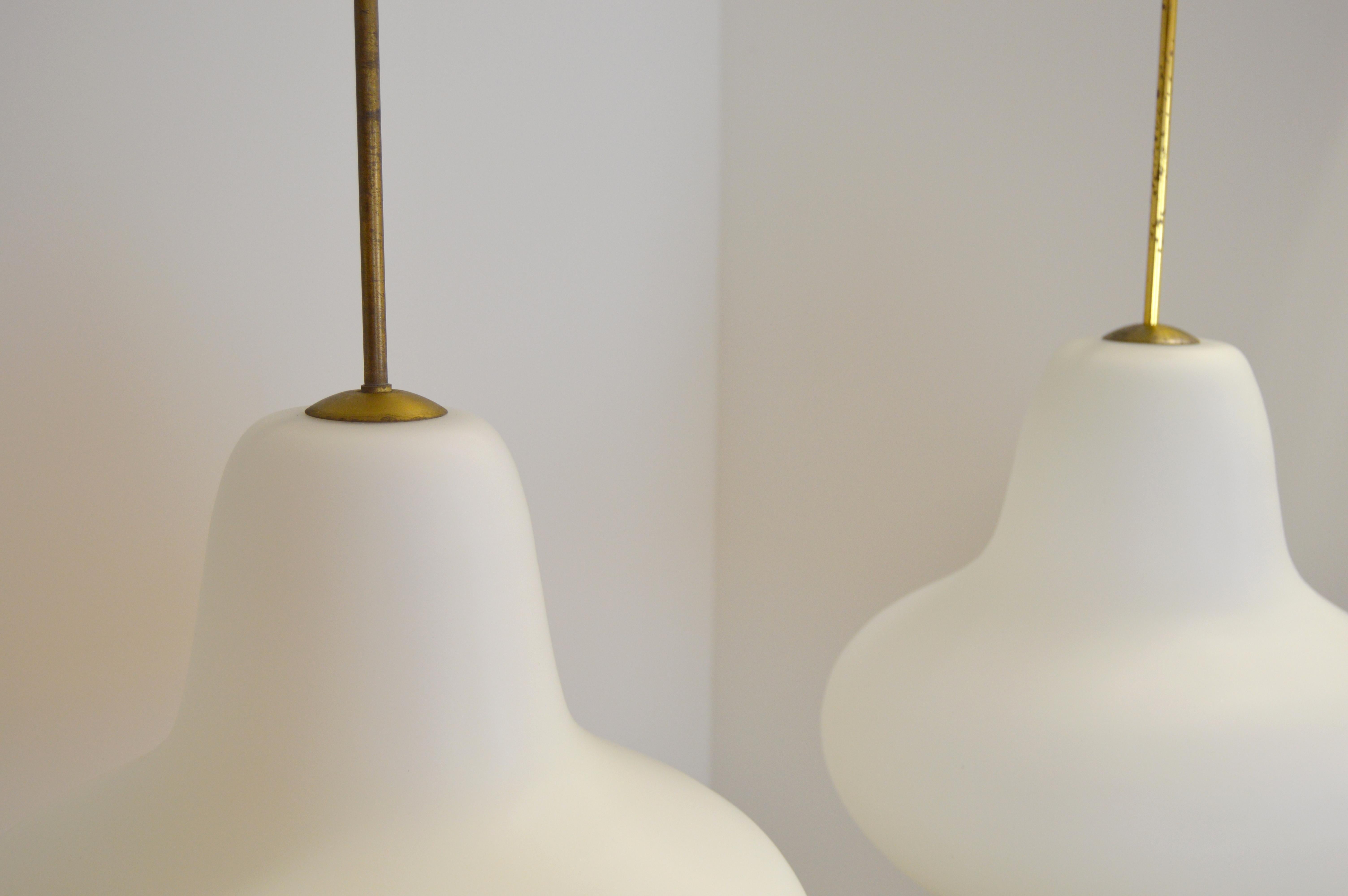 Large Pair of Ceiling Lamps by Carl-Axel Acking with Opal Glass Shades For Sale 1