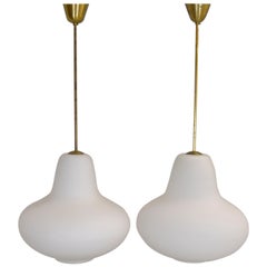 Large Pair of Ceiling Lamps by Carl-Axel Acking with Opal Glass Shades