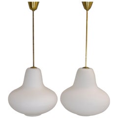 Large Pair of Ceiling Lamps by Carl-Axel Acking with Opal Glass Shades