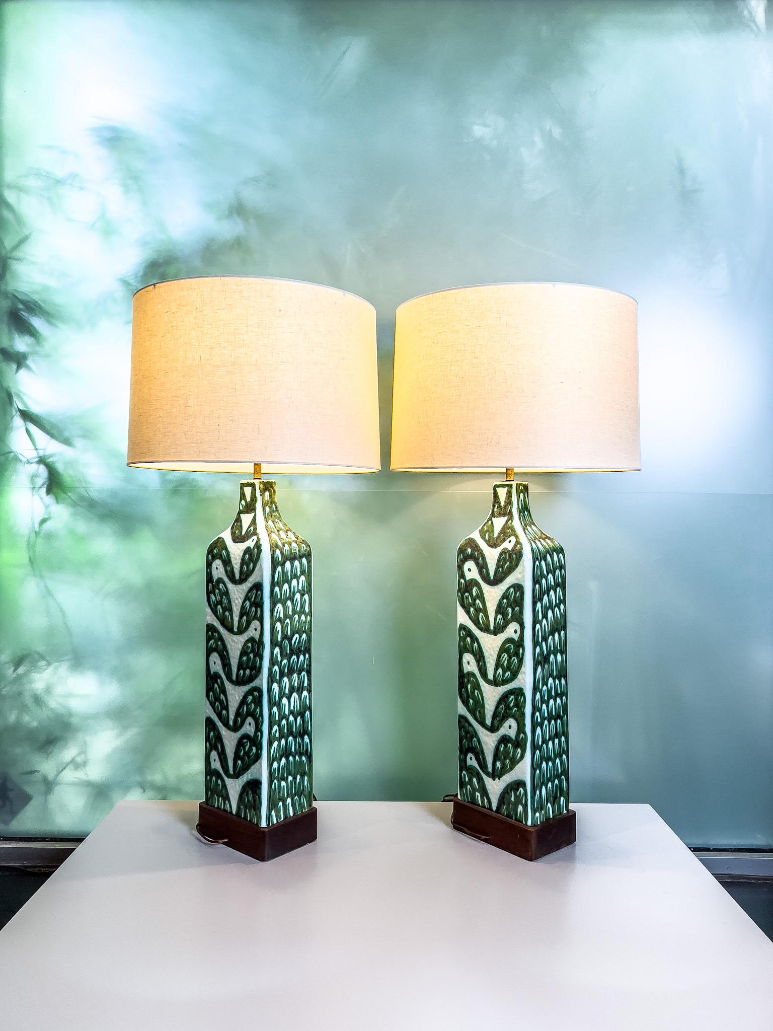 Large Pair of Ceramic Lamps by Alessio Tasca for Raymor For Sale 1