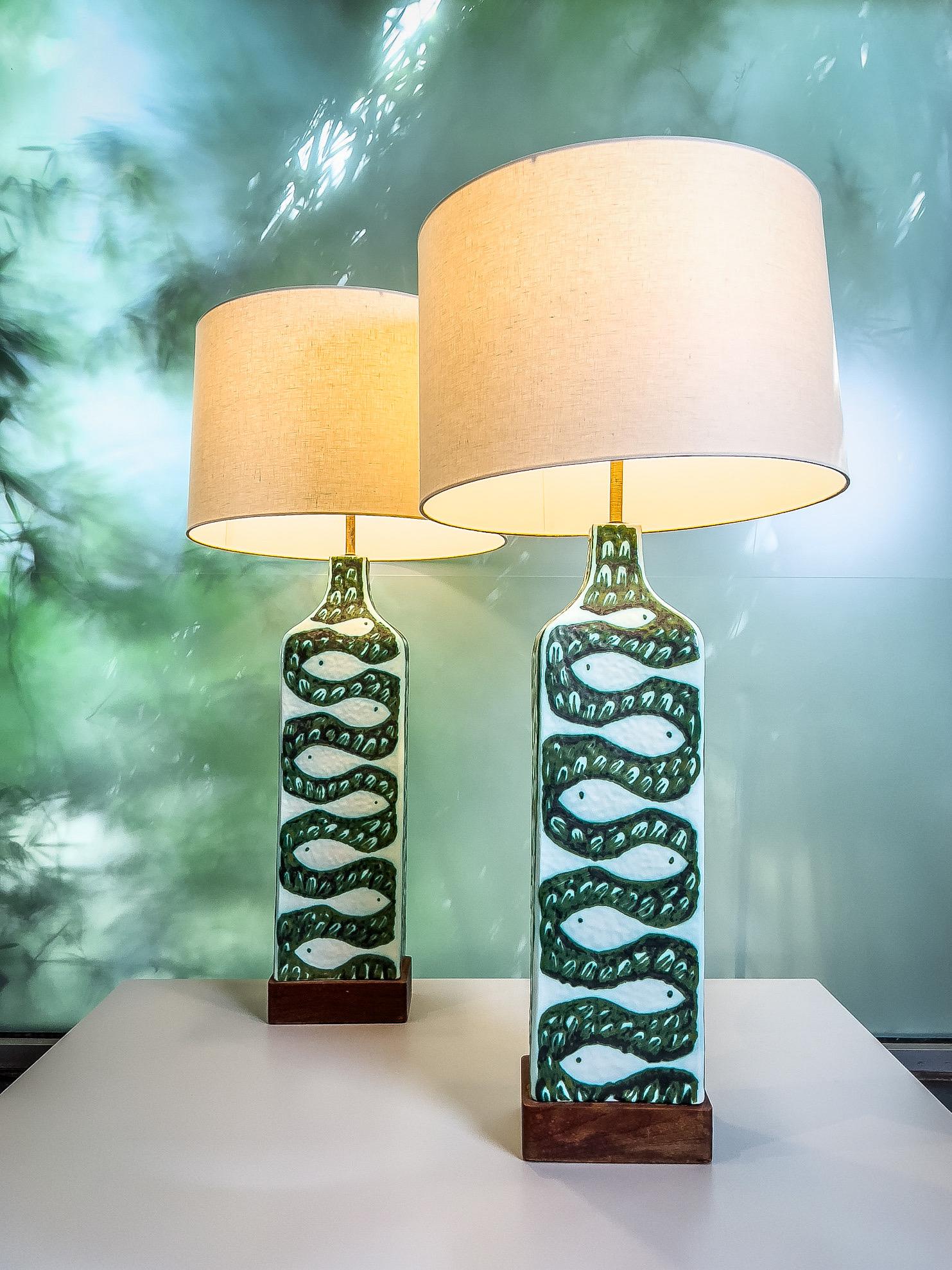 Large Pair of Ceramic Lamps by Alessio Tasca for Raymor For Sale 2
