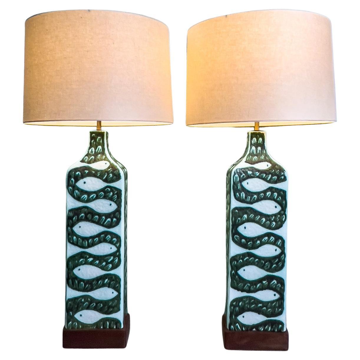 Large Pair of Ceramic Lamps by Alessio Tasca for Raymor For Sale