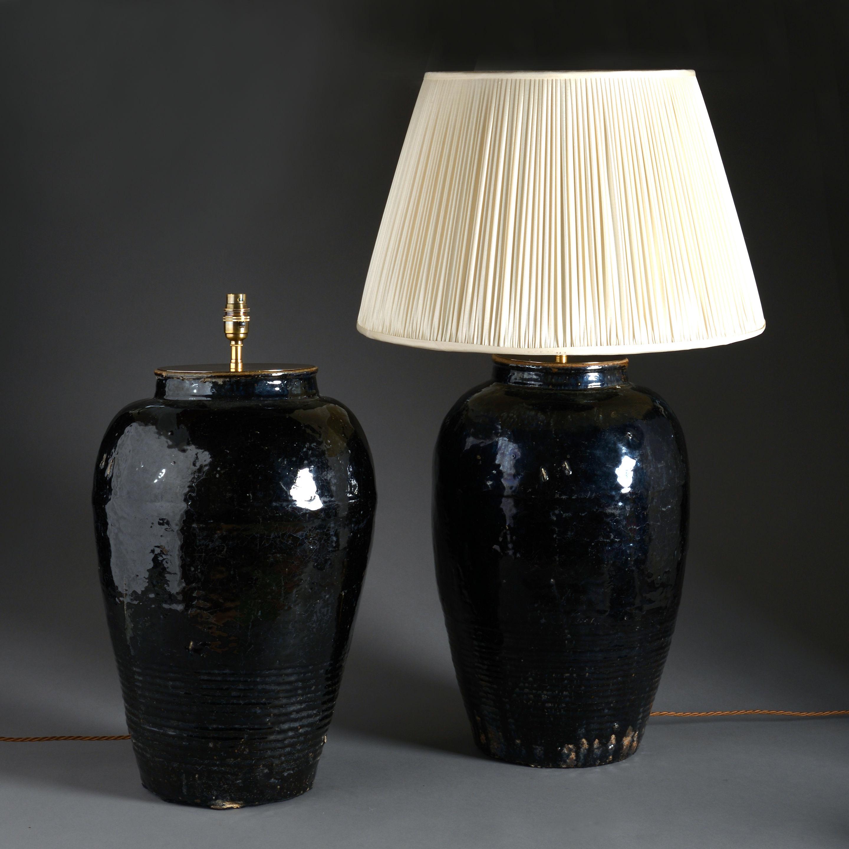 Large Pair of Ceramic Vases as Lamp Bases In Good Condition In London, GB