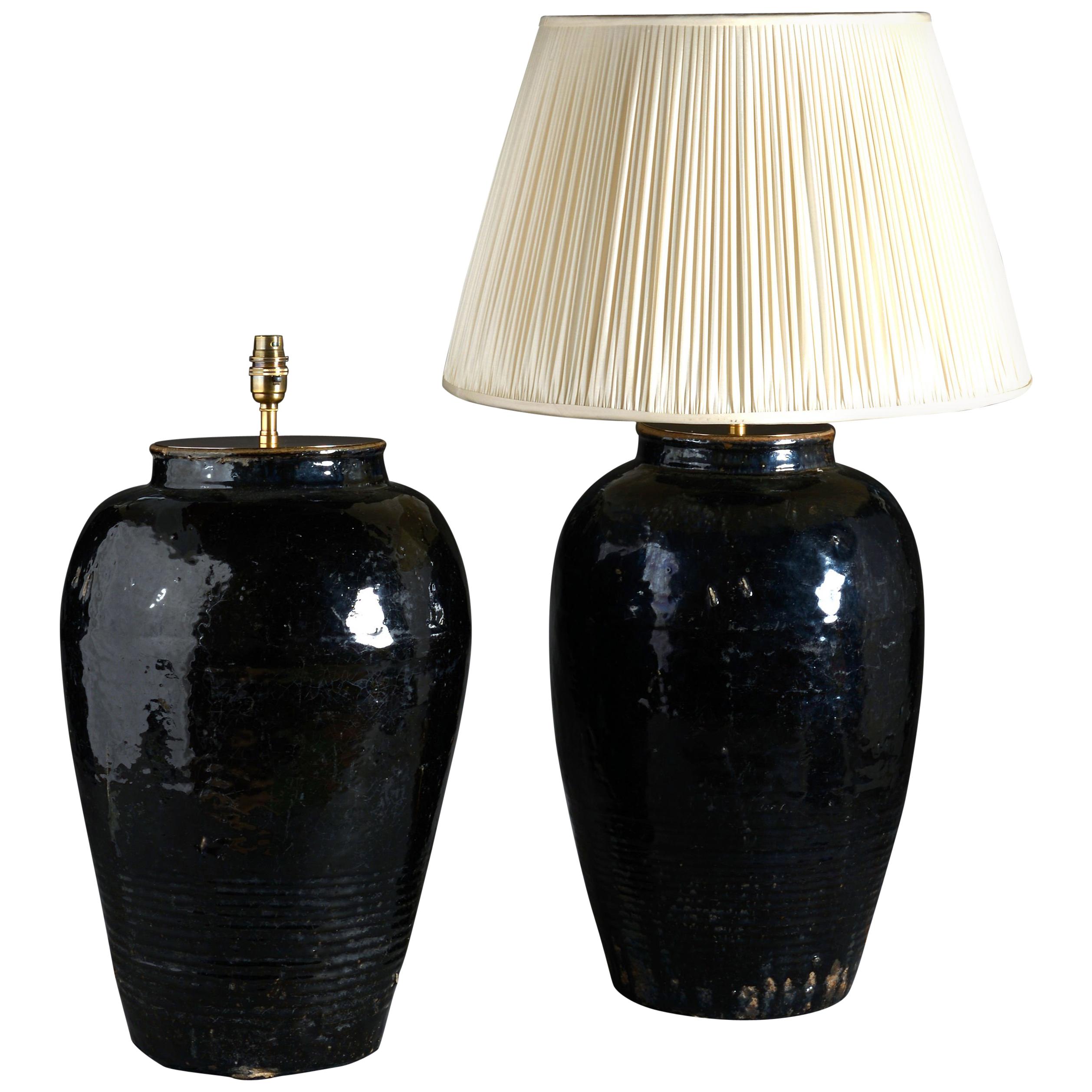 Large Pair of Ceramic Vases as Lamp Bases