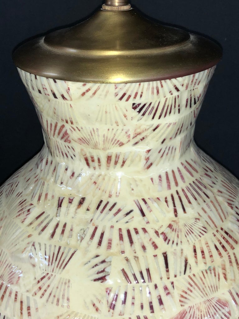 Large Pair of Ceramic Vessels with "Scallop" Inset Pattern and Lamp