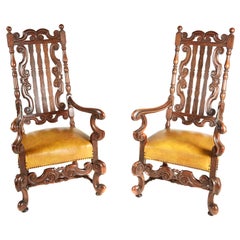 Large Pair of Charles Il Style Oak Armchairs