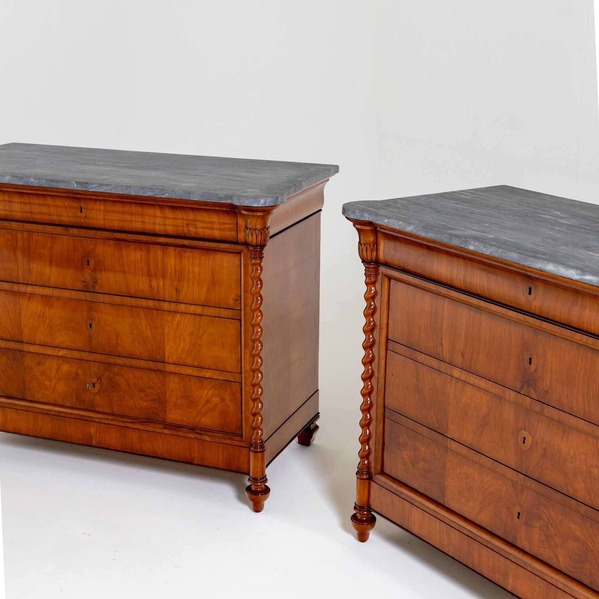 Louis Philippe Large Pair of Chests of Drawers with grey stone tops, Italy Mid-19th Century