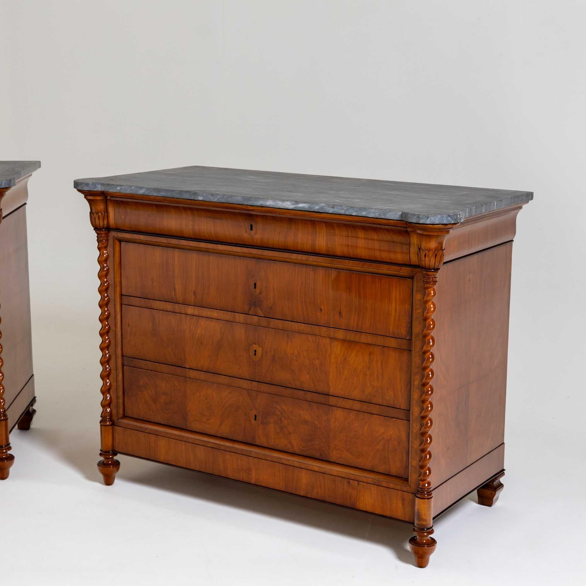 Italian Large Pair of Chests of Drawers with grey stone tops, Italy Mid-19th Century