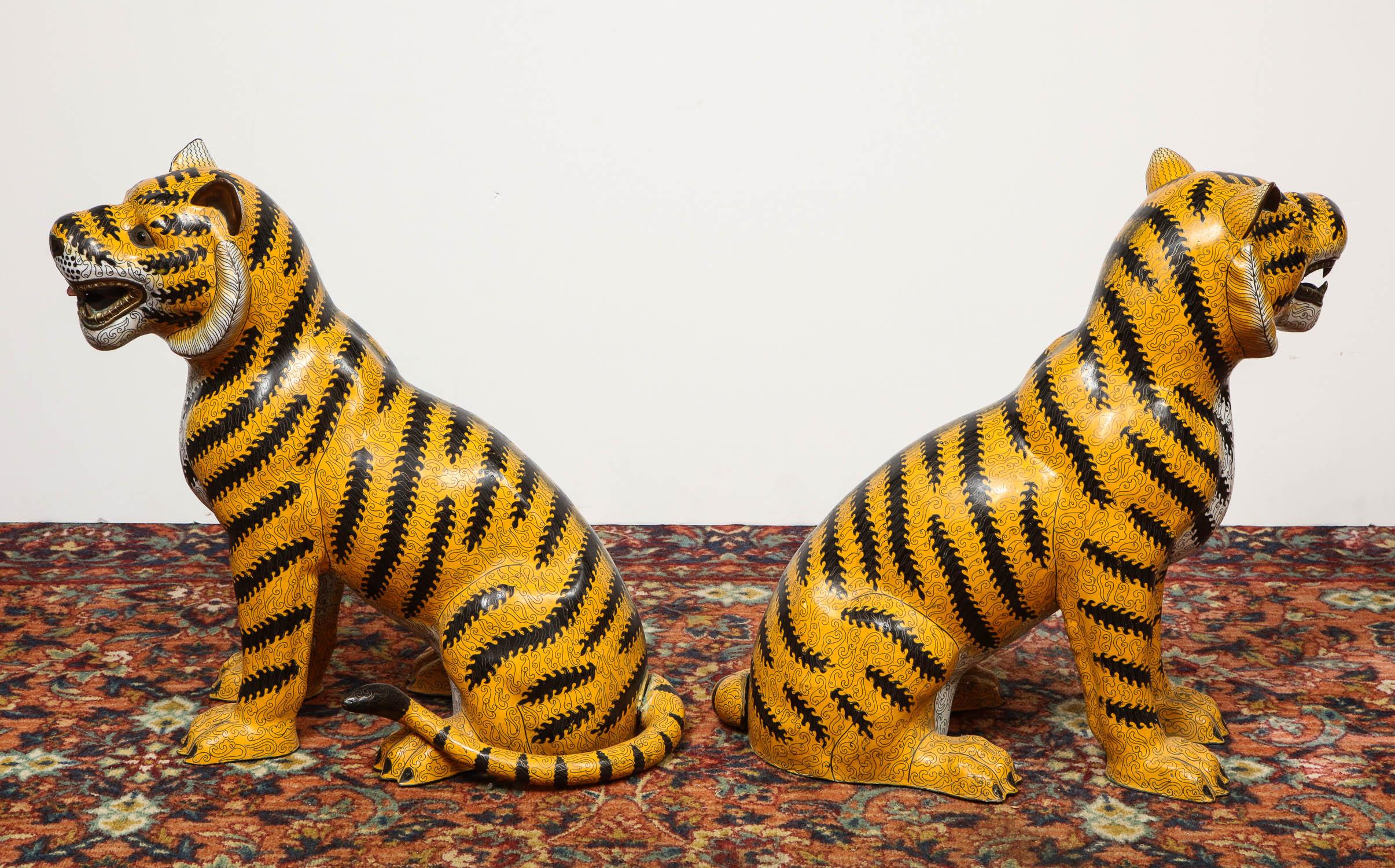 Large Pair of Chinese Asian Cloisonne Enamel Tigers 13