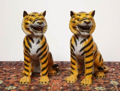 Large Pair of Chinese Asian Cloisonne Enamel Tigers