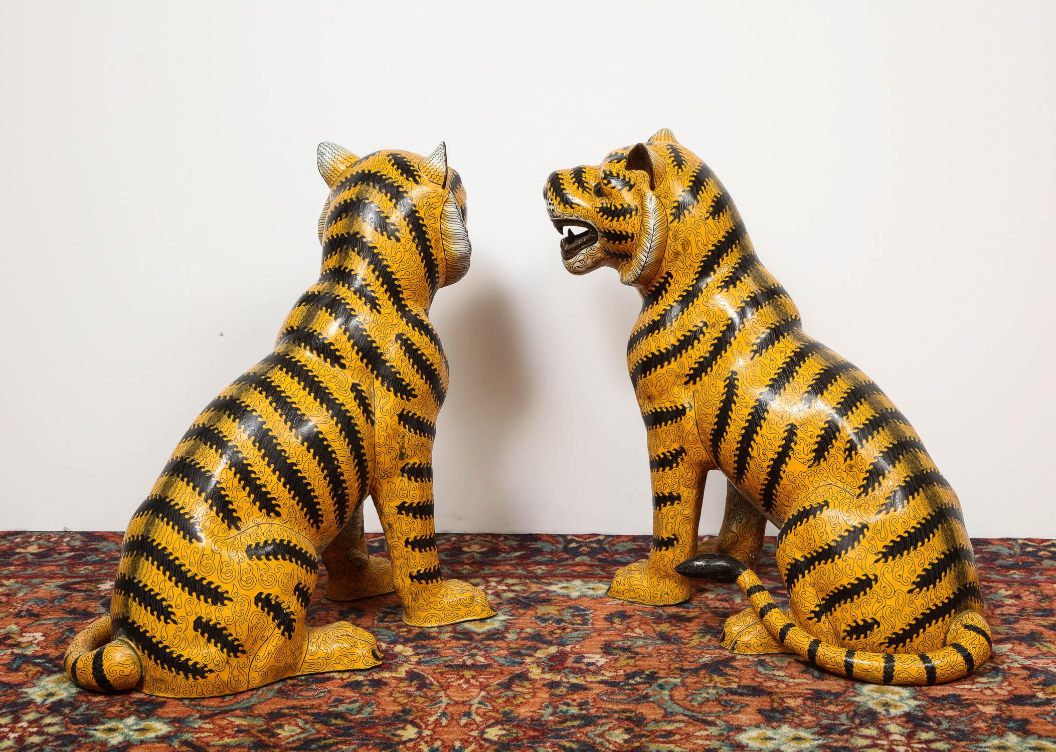 Large Pair of Chinese Asian Cloisonne Enamel Tigers 2