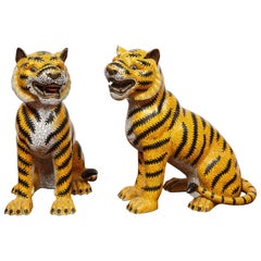 Large Pair of Chinese Asian Cloisonne Enamel Tigers