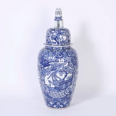 Large Pair of Chinese Blue and White Porcelain Jars or Palace Urns