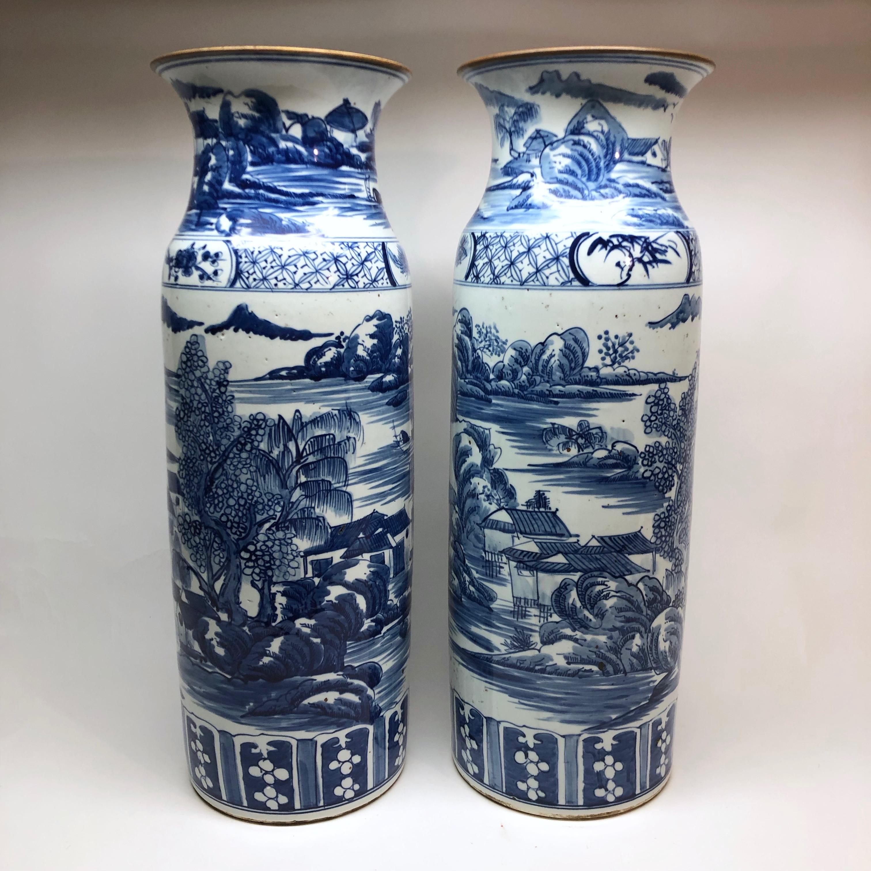 Large Pair of Chinese Blue and White Vases 3