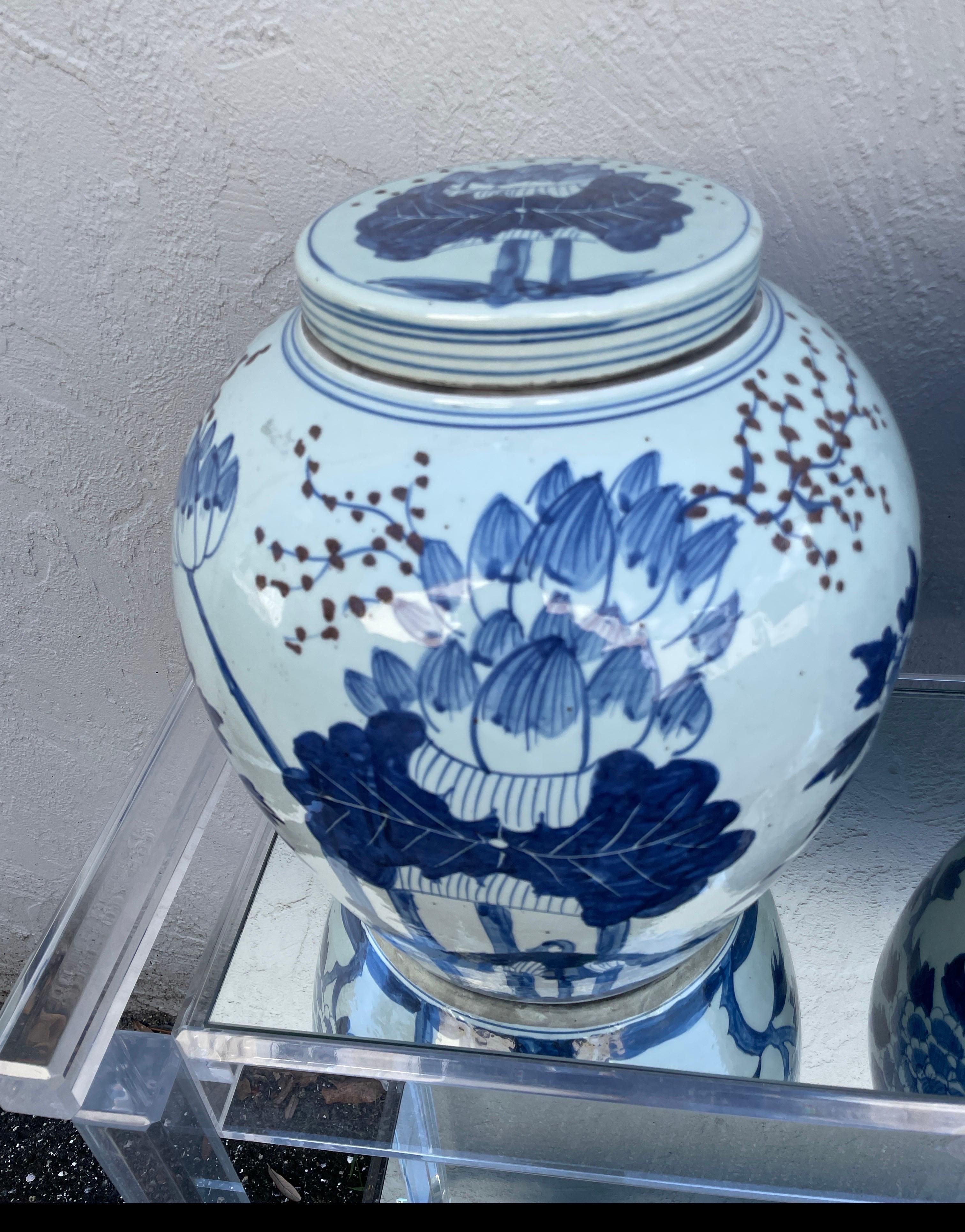 Large Pair of Chinese Blue & White Ginger Jars In Good Condition For Sale In West Palm Beach, FL