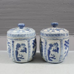 Large Pair of Chinese Blue‑and‑White Lidded Jars, Late 20th Century
