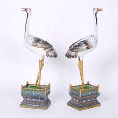 Large Pair of Chinese Cloisonne Cranes or Birds