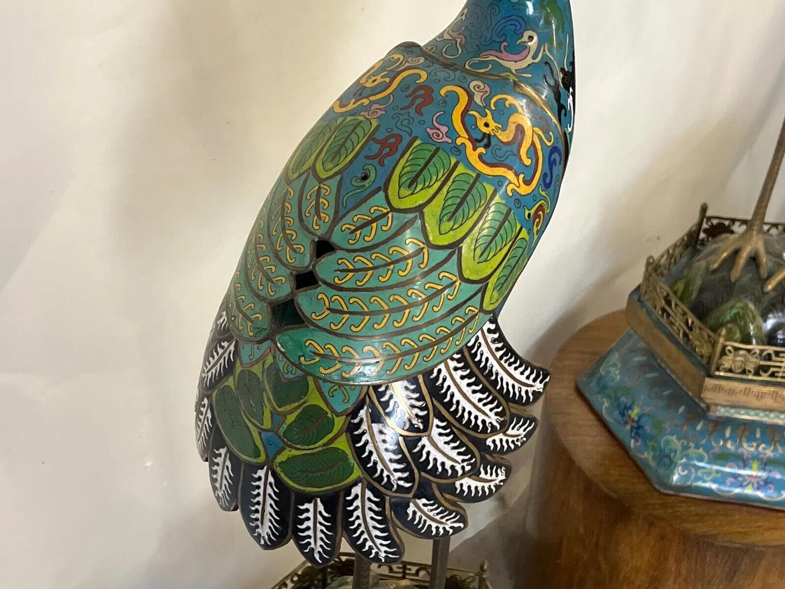 Large Pair of Chinese Cloisonne Enamel Cranes In Good Condition For Sale In New York, NY