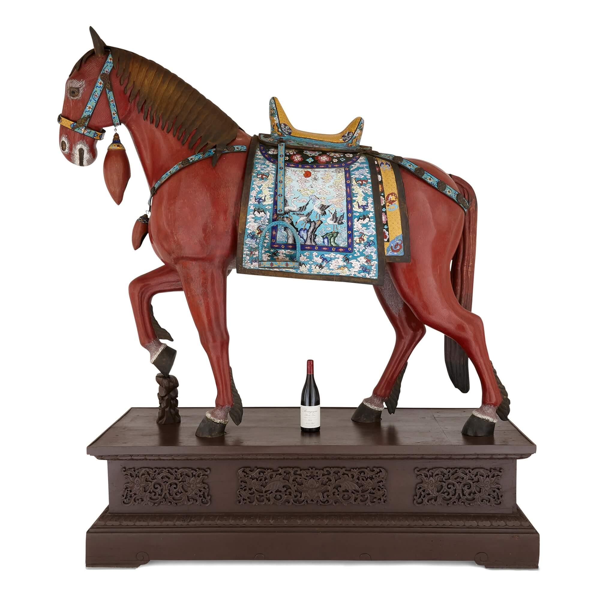 Large Pair of Chinese Cloisonné Enamel Horse Sculptures For Sale 6