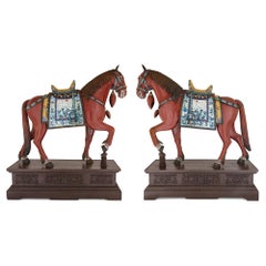 Large Pair of Chinese Cloisonné Enamel Horse Sculptures
