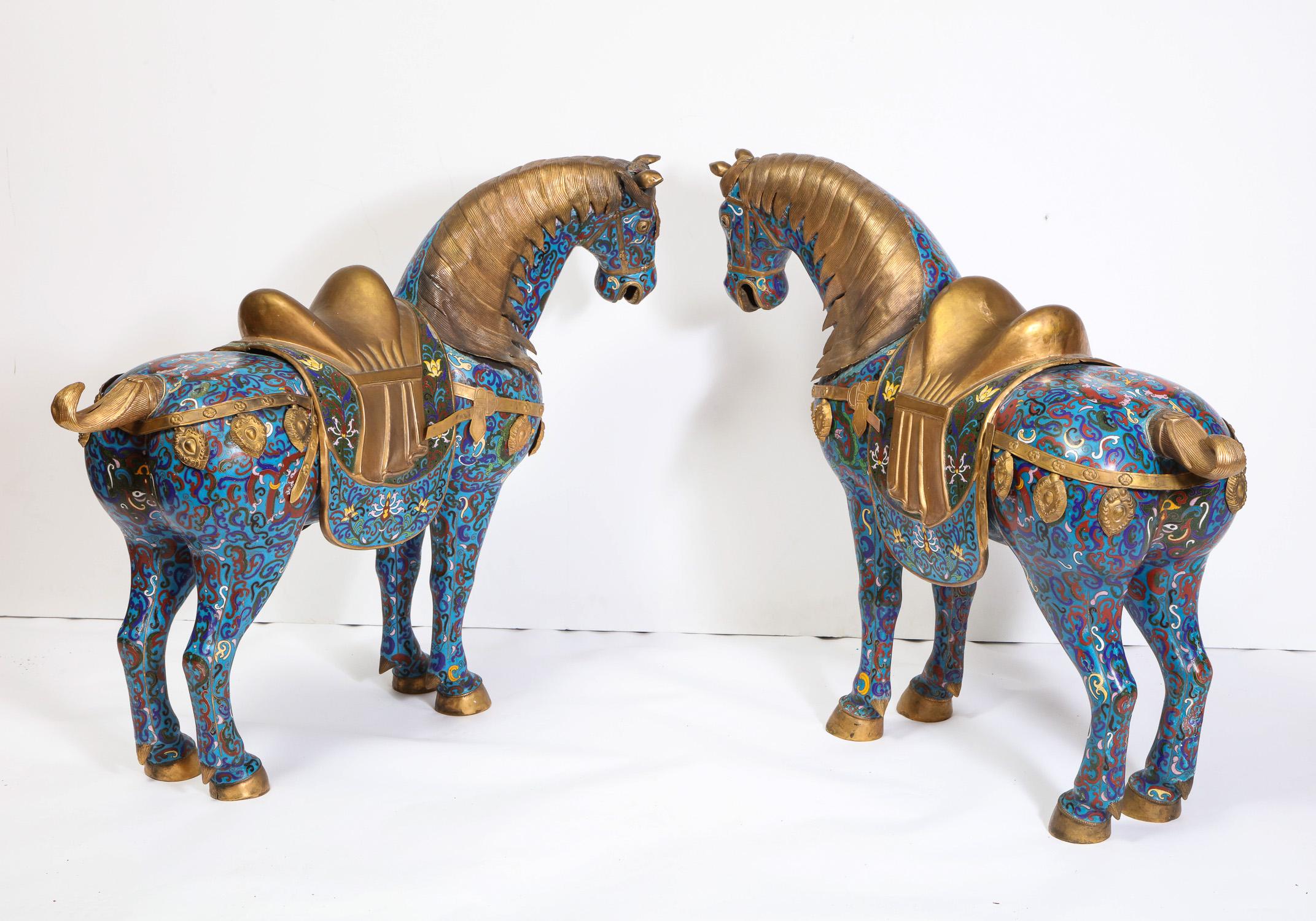 Large Pair of Chinese Cloisonné Enamel Horses 1