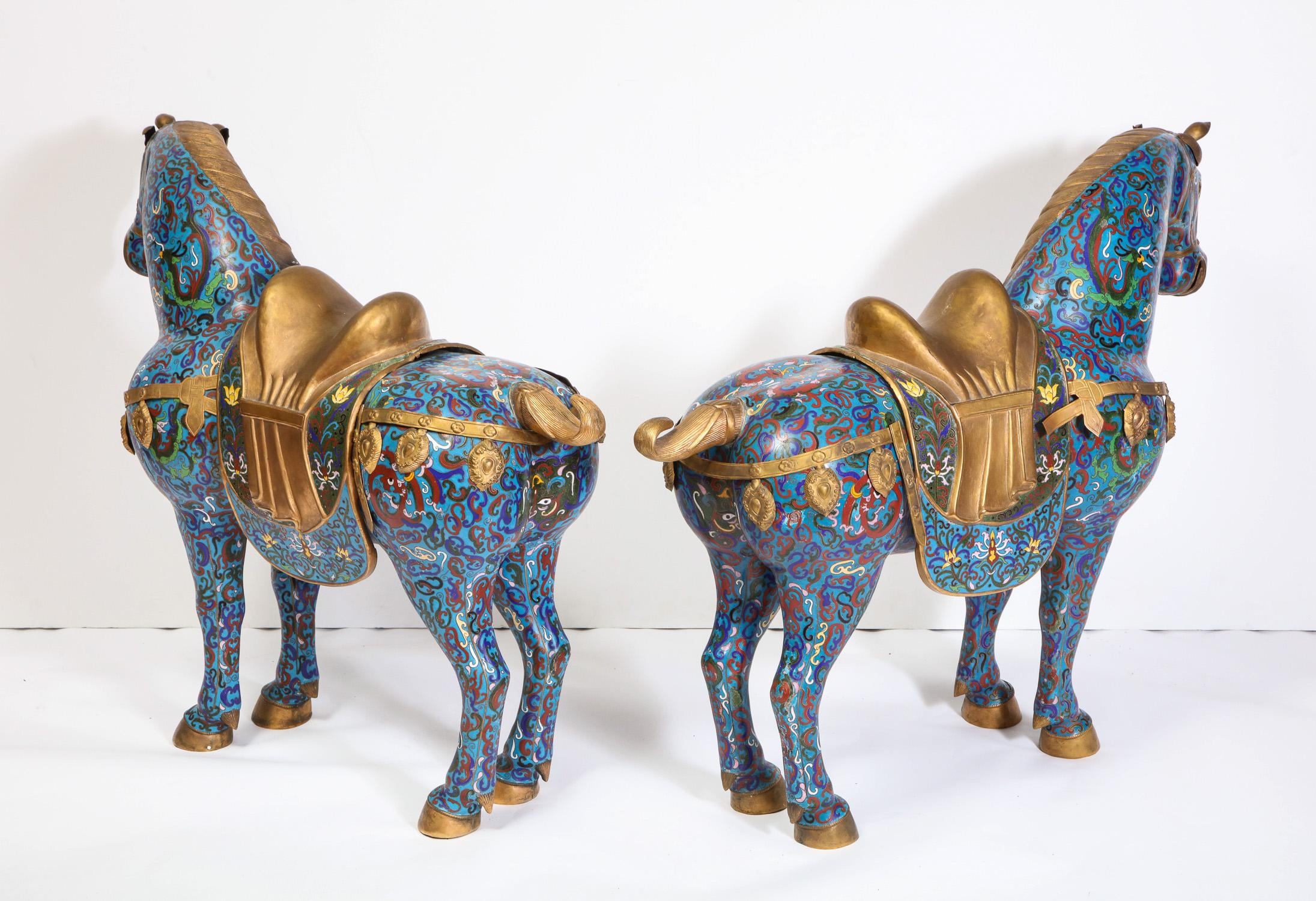 Large Pair of Chinese Cloisonné Enamel Horses 4