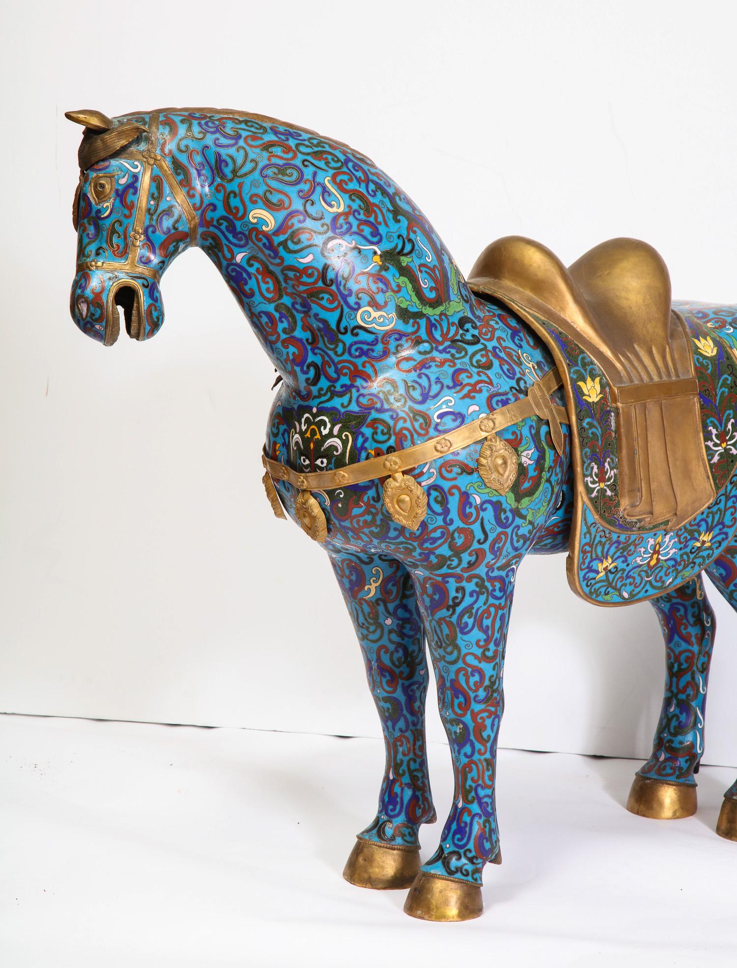 Large Pair of Chinese Cloisonné Enamel Horses 8