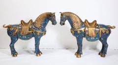 Large Pair of Chinese Cloisonné Enamel Horses