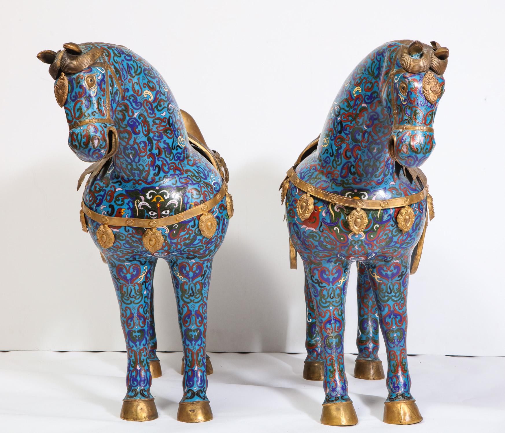 Large Pair of Chinese Cloisonné Enamel Horses 11