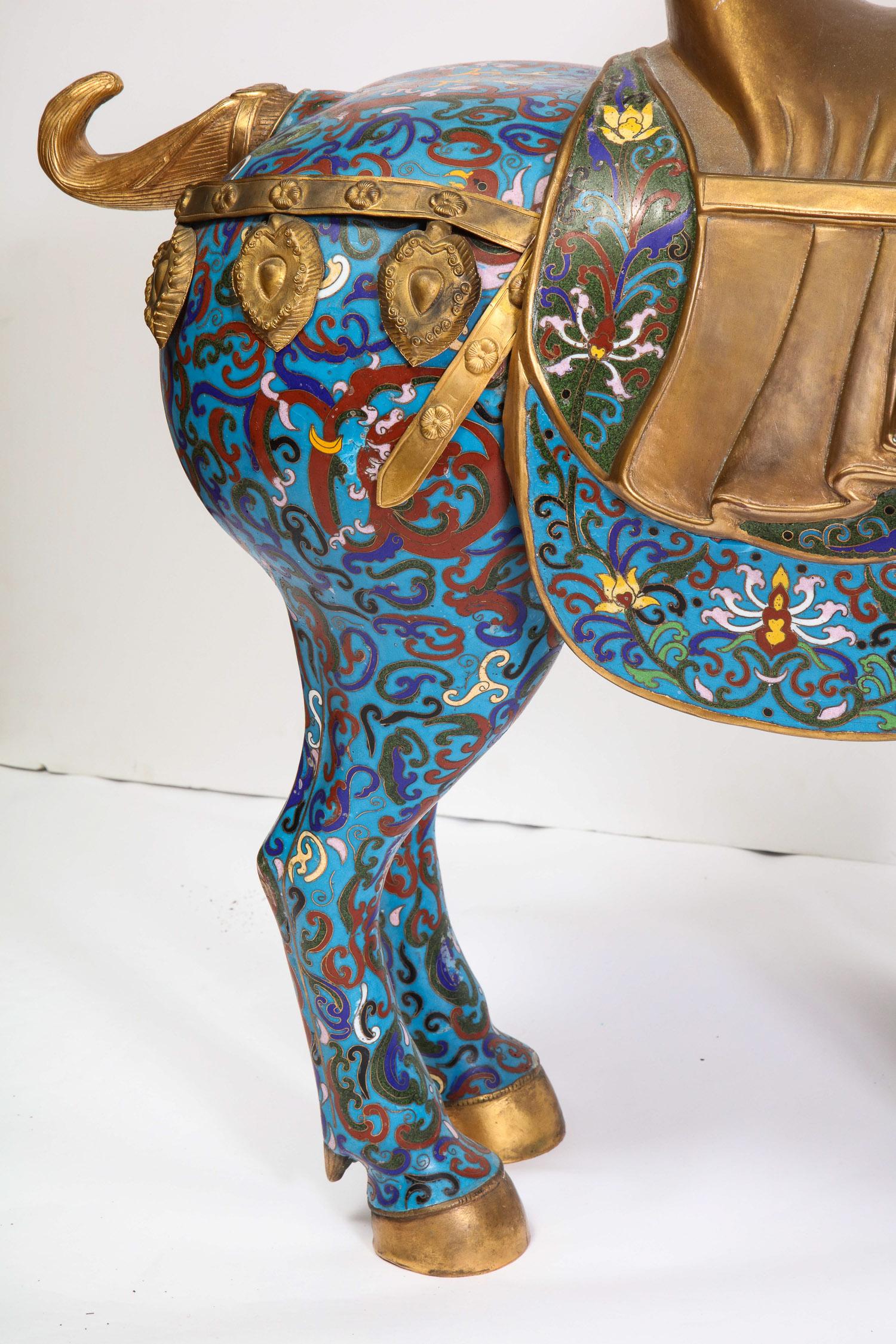 Chinese Export Large Pair of Chinese Cloisonné Enamel Horses